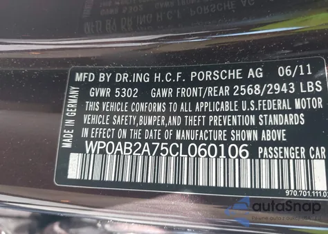 2012 Porsche Panamera S z USA, uszkodzony, nr VIN WP0AB2A75CL060106